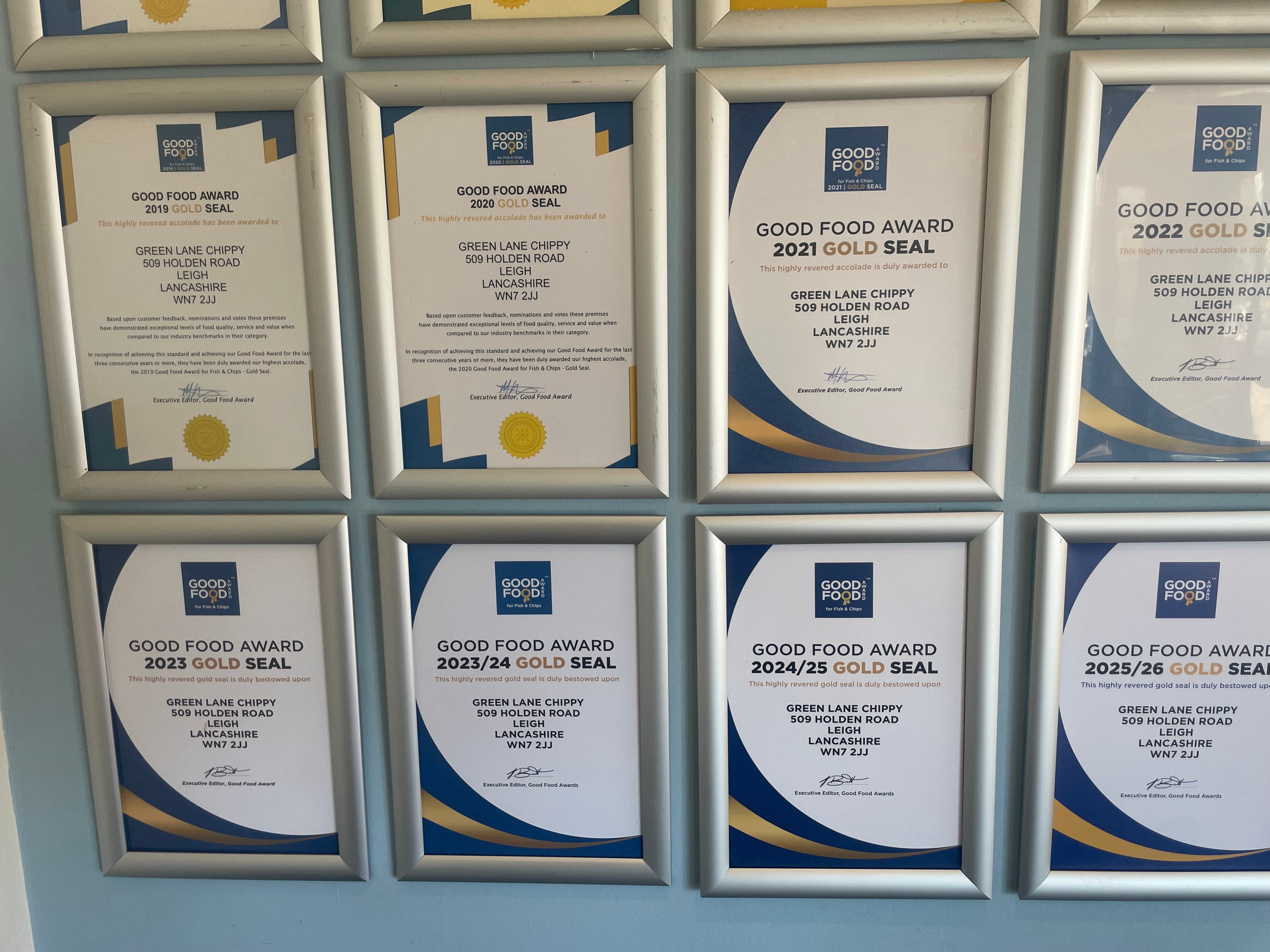 Green Lane Chippy - Good food award Gold seal